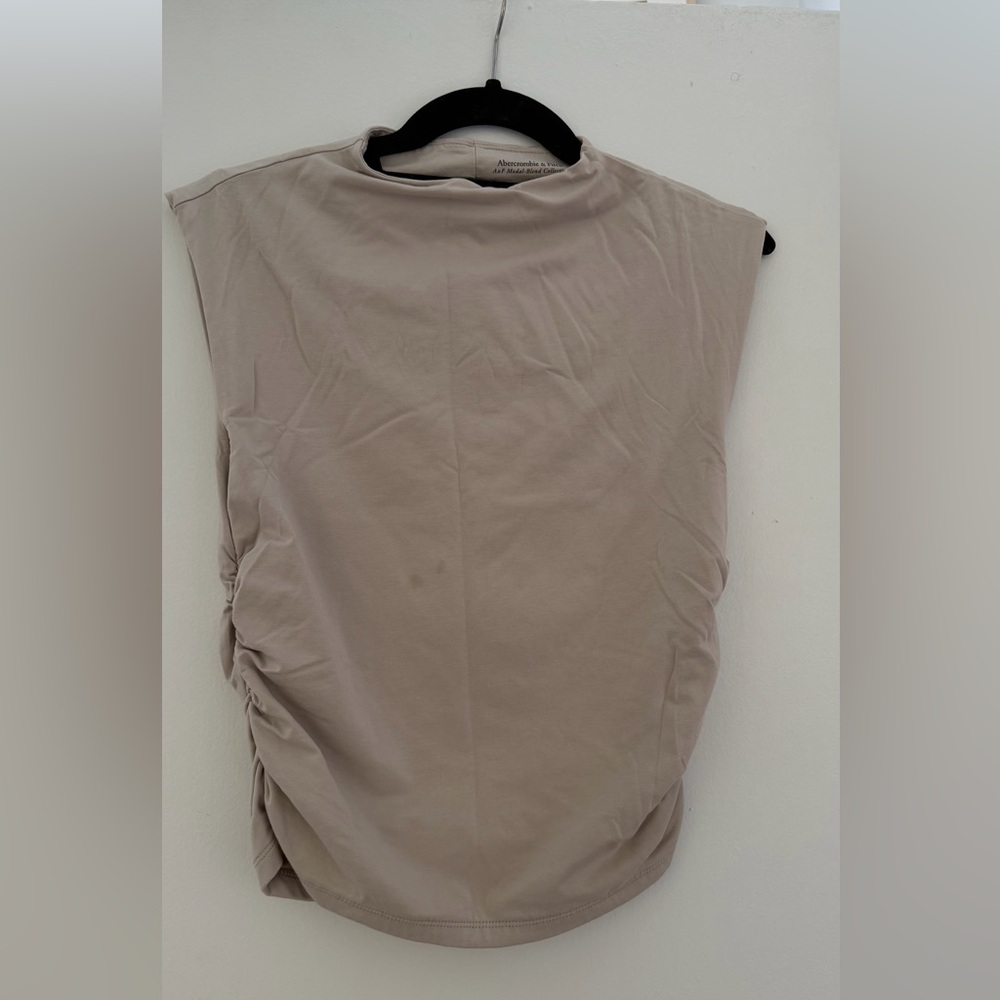 Abercrombie & Fitch mock neck side ruched top in tan